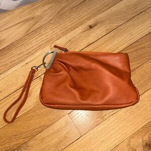 Orange Leather Wristlet Clutch